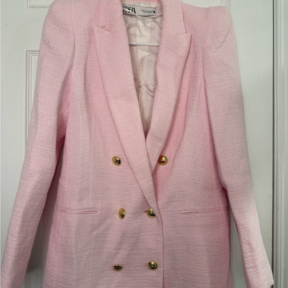 Zara Light Pink Double-Breasted Blazer